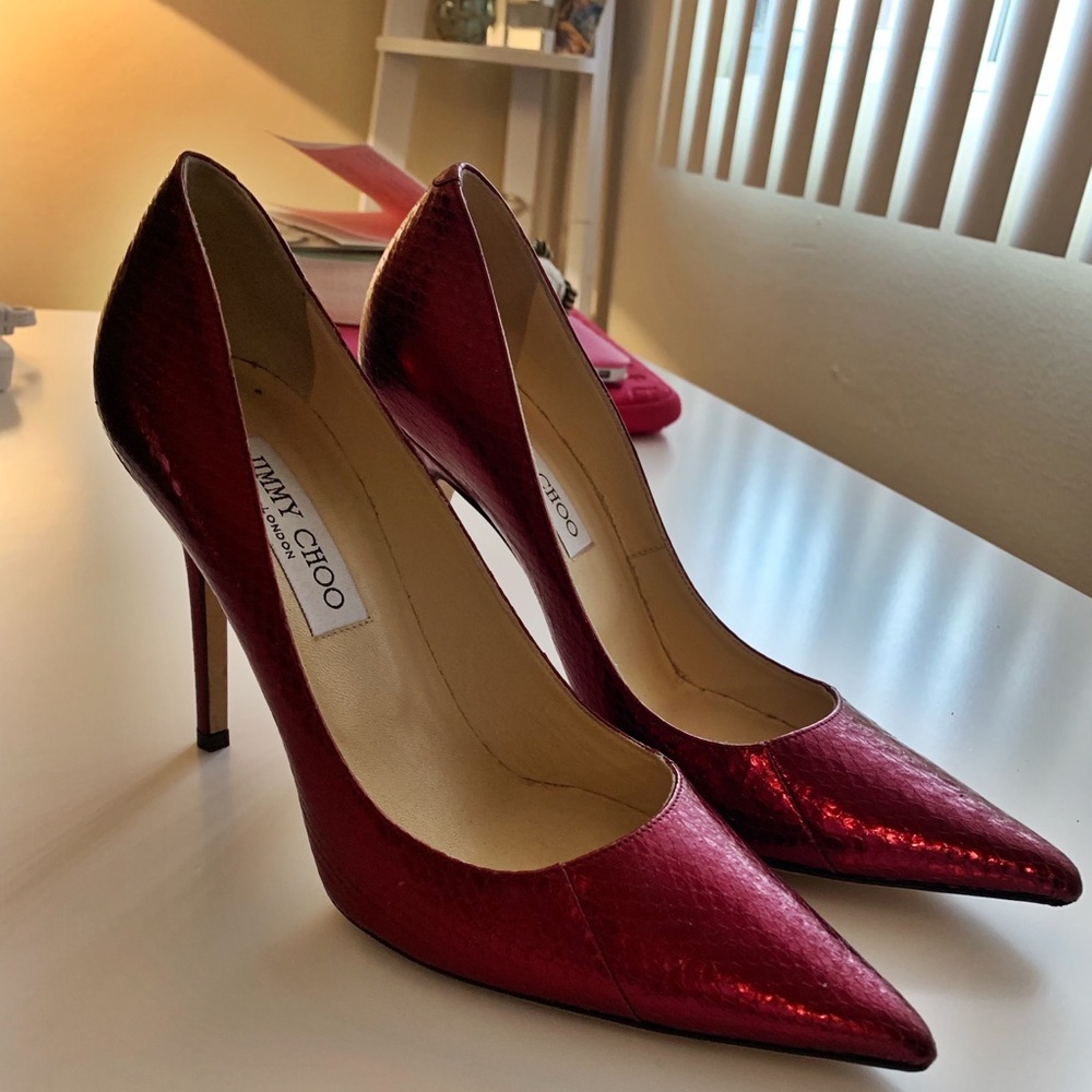 Jimmy Choo Abel Metallic Snakeskin Pumps